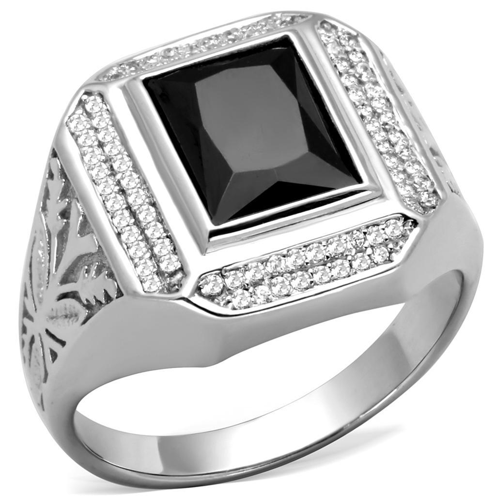 TS224 - Rhodium 925 Sterling Silver Ring with AAA Grade CZ in Black - Brand My Case