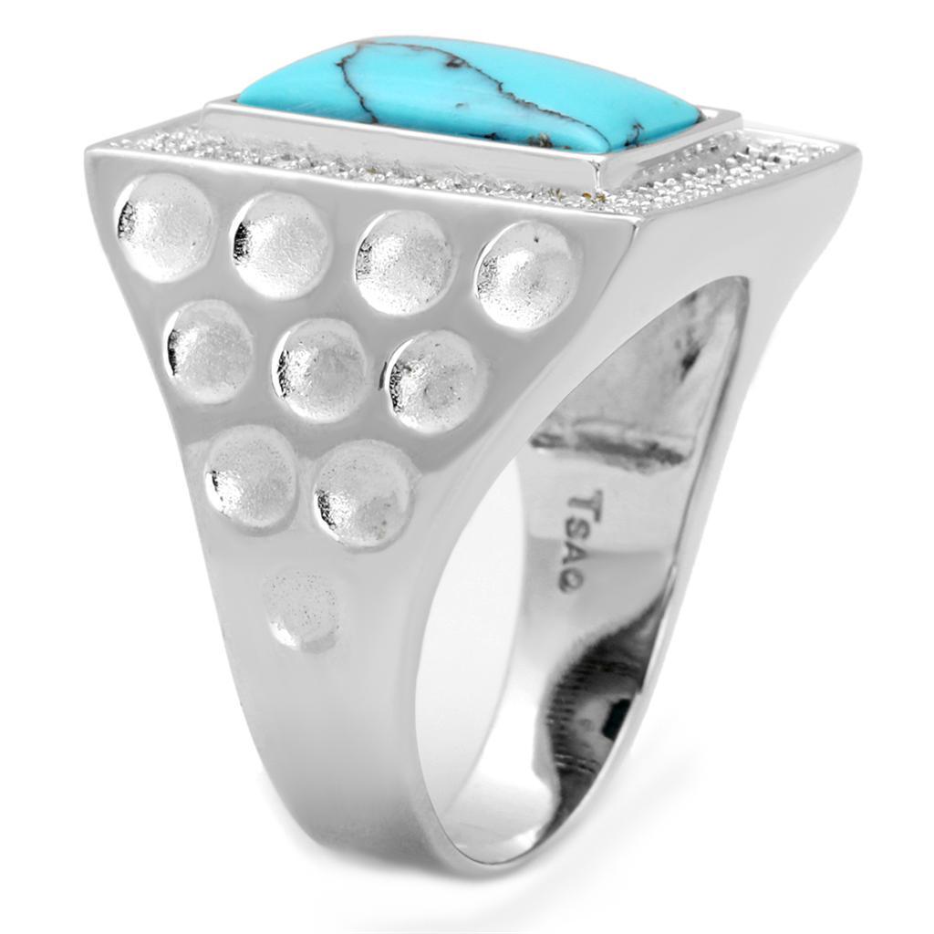 TS228 - Rhodium 925 Sterling Silver Ring with Synthetic Turquoise in - Brand My Case
