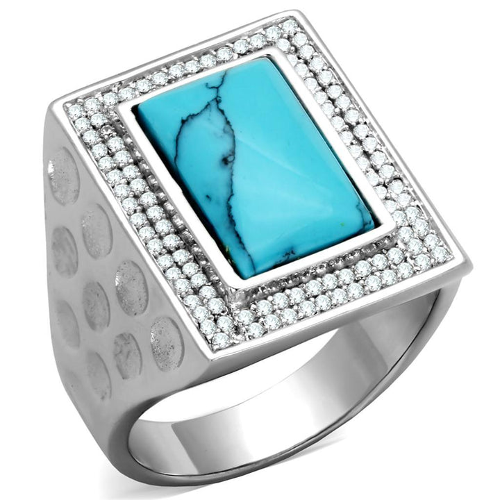 TS228 - Rhodium 925 Sterling Silver Ring with Synthetic Turquoise in - Brand My Case