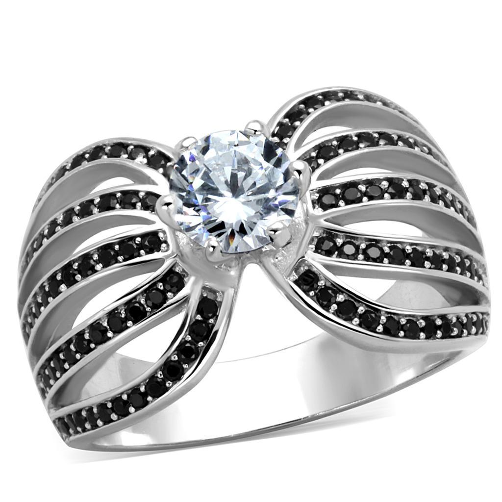 TS314 - Rhodium 925 Sterling Silver Ring with AAA Grade CZ in Clear - Brand My Case