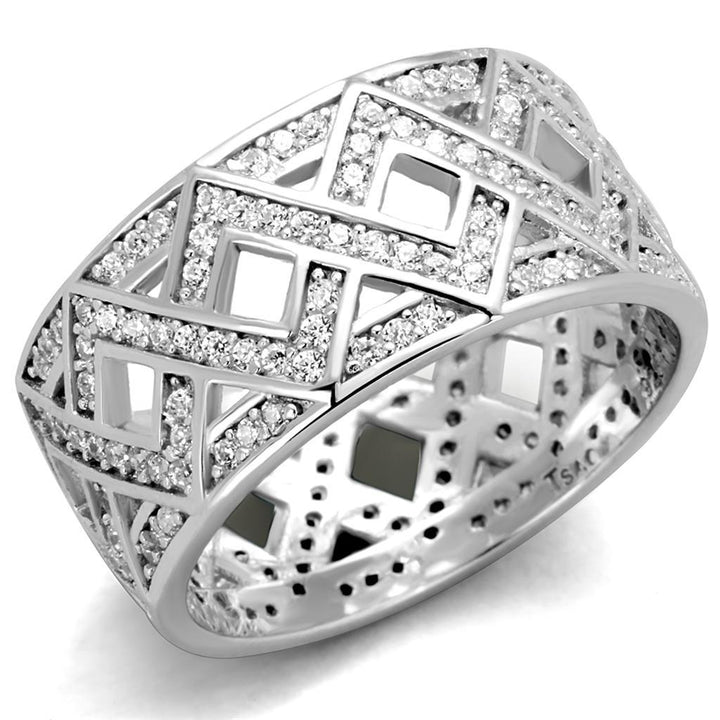 TS372 - Rhodium 925 Sterling Silver Ring with AAA Grade CZ in Clear - Brand My Case