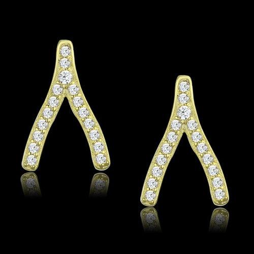 TS443 - Gold 925 Sterling Silver Earrings with AAA Grade CZ in Clear - Brand My Case