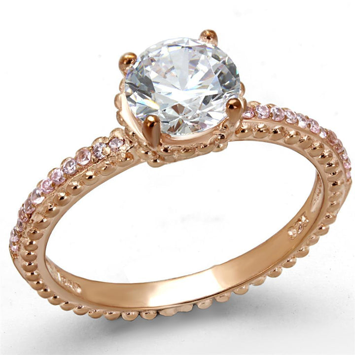 TS518 - Rose Gold 925 Sterling Silver Ring with AAA Grade CZ in Clear - Brand My Case