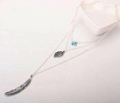 Turquoise Leaf Feather Multi Layer Necklace - Brand My Case