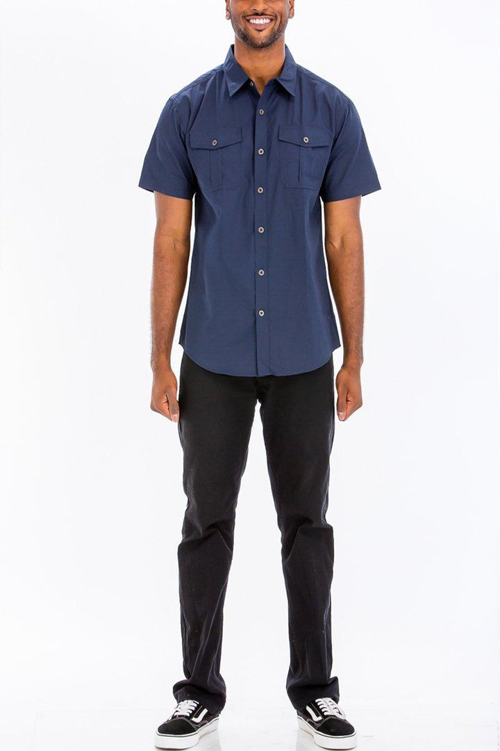 TWO POCKET BUTTON DOWN SHIRT (NAVY) - Brand My Case