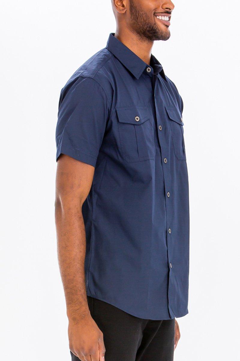 TWO POCKET BUTTON DOWN SHIRT (NAVY) - Brand My Case