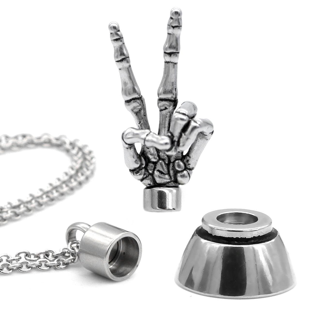 Undying Peace Skeleton Hand Necklace With Magnetic Ornament - Brand My Case