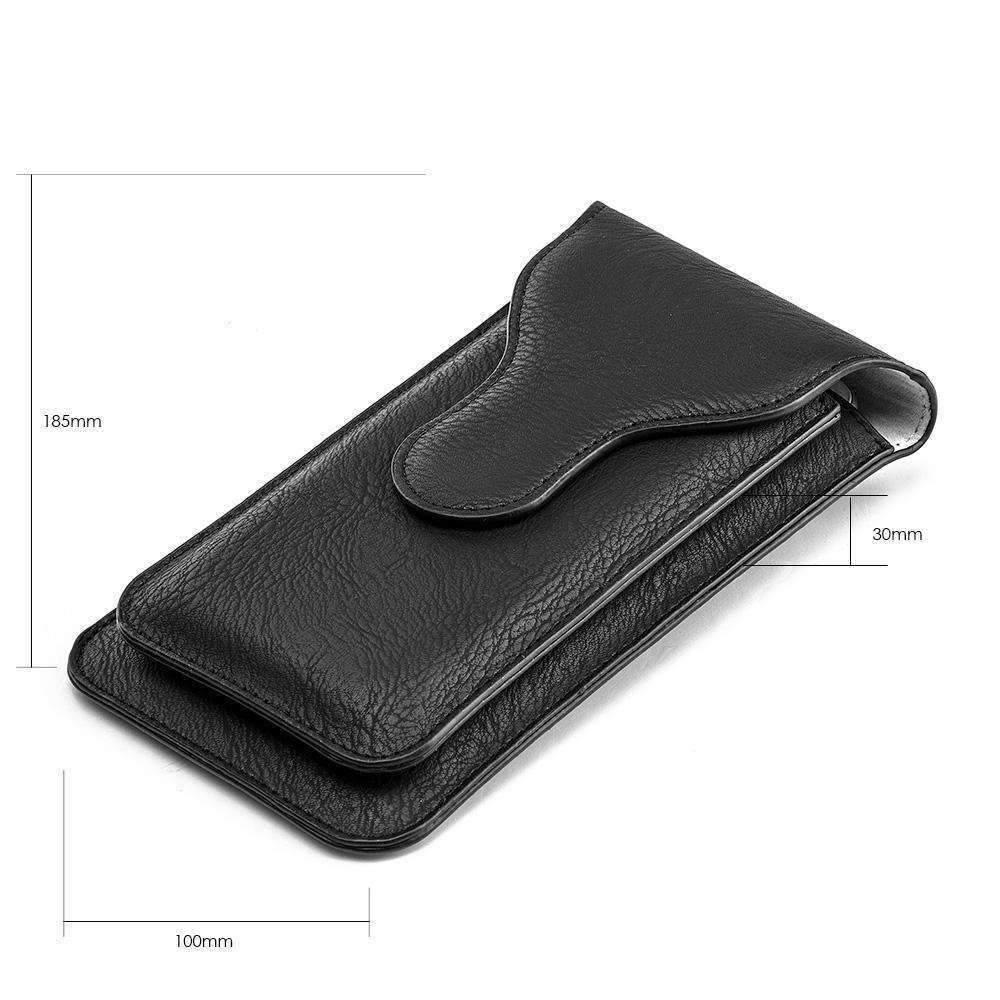 Universal Vertical Dual Phone Holder Leather Pouch - Black - Brand My Case
