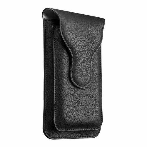 Universal Vertical Dual Phone Holder Leather Pouch - Black - Brand My Case