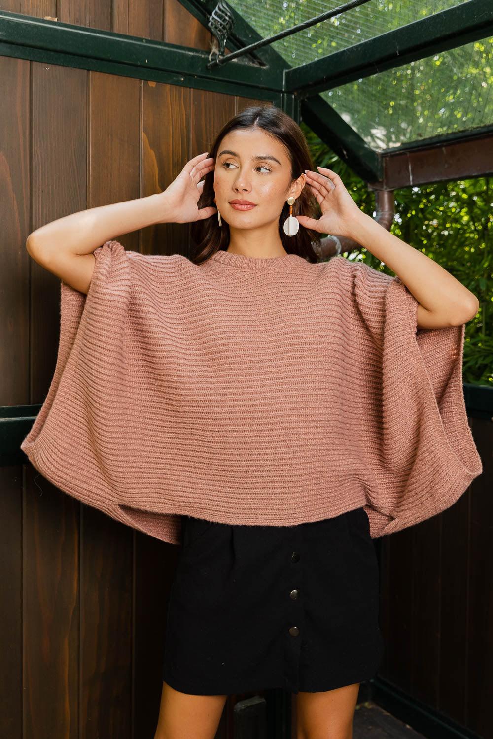 Urban Chic Ribbed Knit Sleeve Poncho - Brand My Case