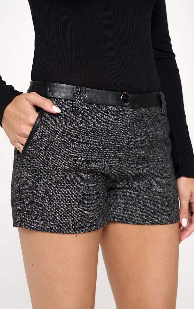 Vegan Leather Contrast Waist Band Short For Women - Brand My Case