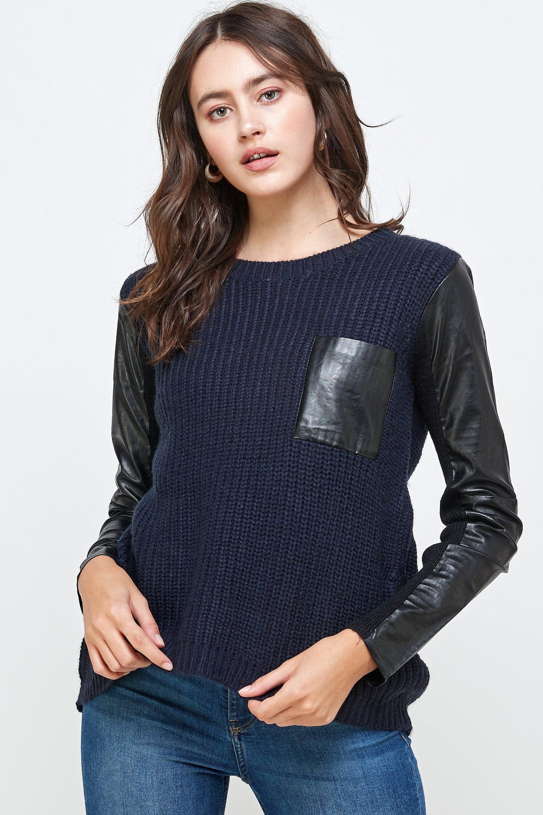 Vegan Leather Sweater High Low Top - Brand My Case