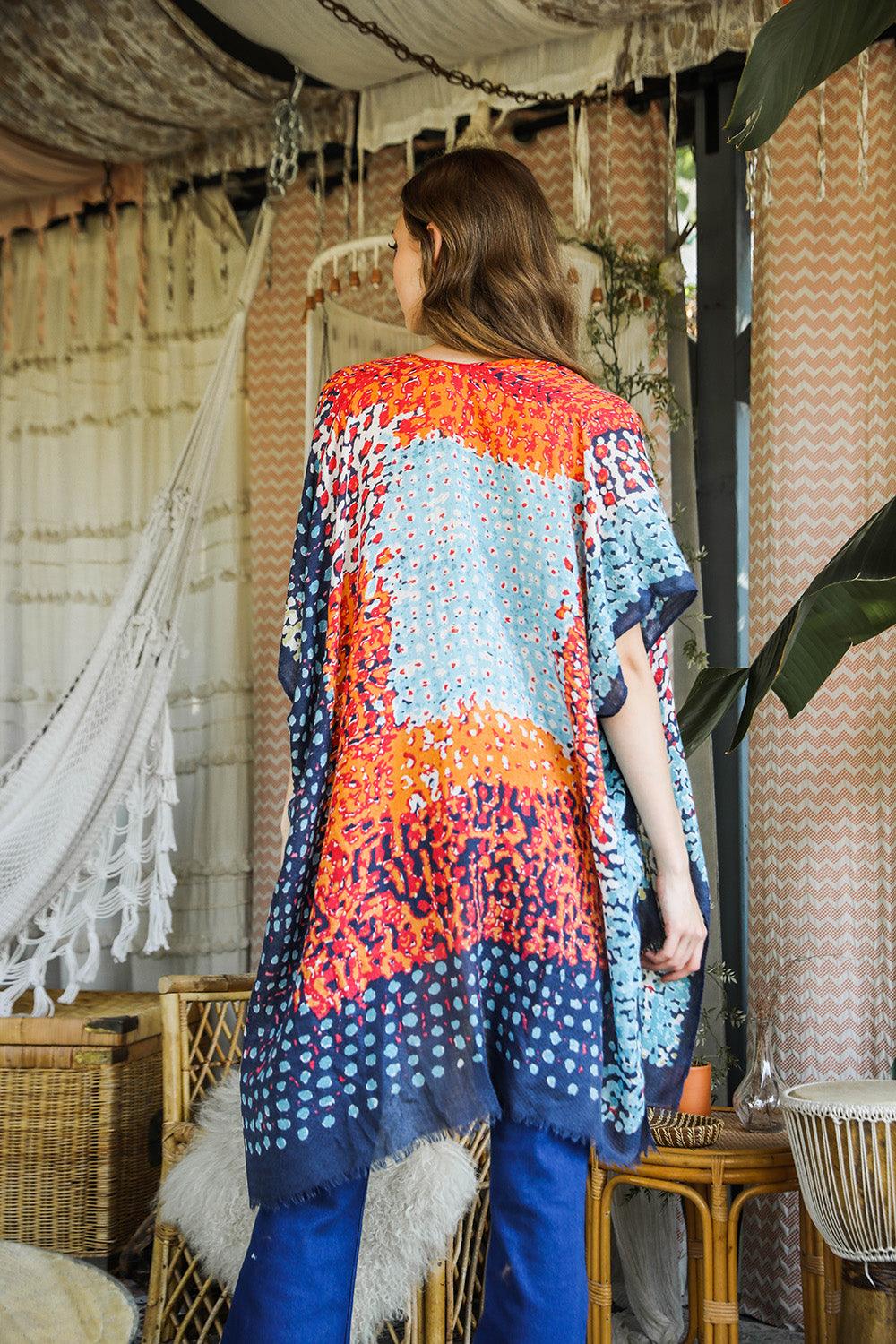 Vibrant Multicolor Frayed Kimono - Brand My Case
