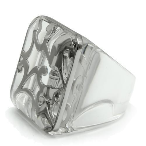 VL012 - Rhodium Brass Ring with Synthetic Synthetic Stone in Clear - Brand My Case