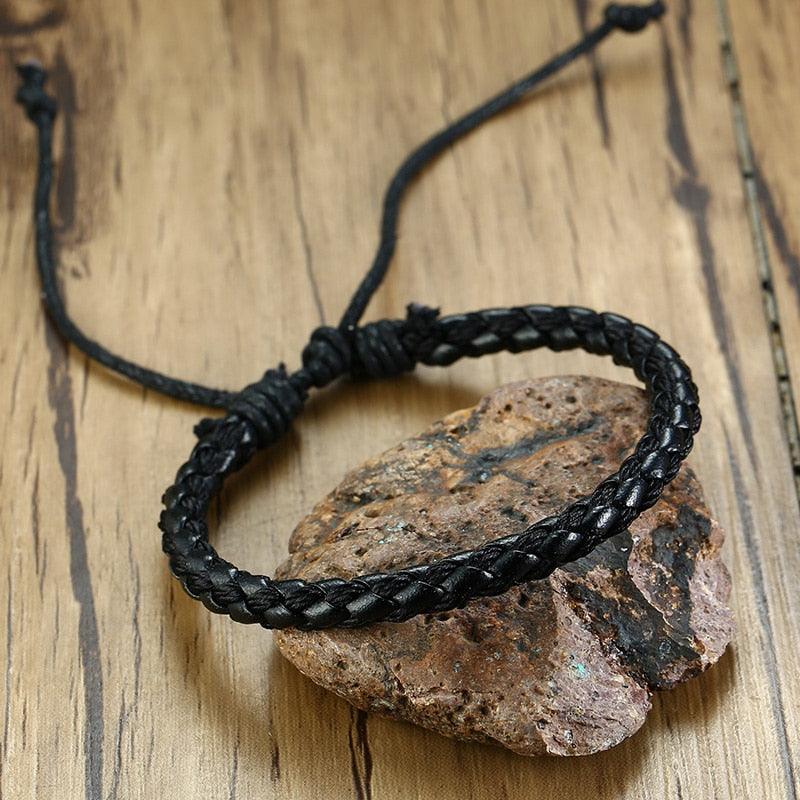 Vnox 4Pcs/ Set Braided Wrap Leather Bracelets for Men Vintage Life Tree Rudder Charm Wood Beads Ethnic Tribal Wristbands - Brand My Case