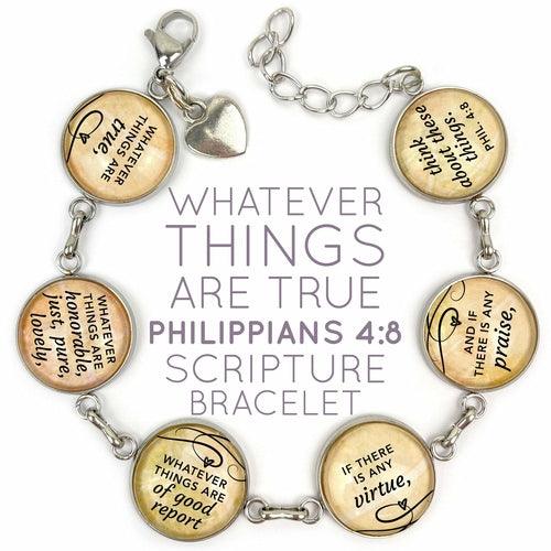 "Whatever Things are True" Philippians 4:8 Scripture Bracelet – Glass - Brand My Case