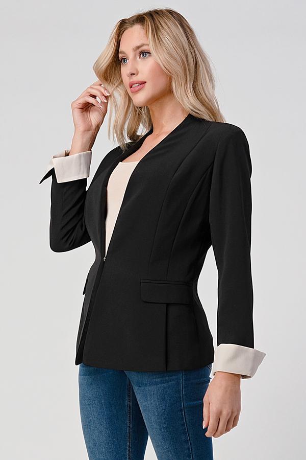 Women fashion blazer with collarless - Brand My Case