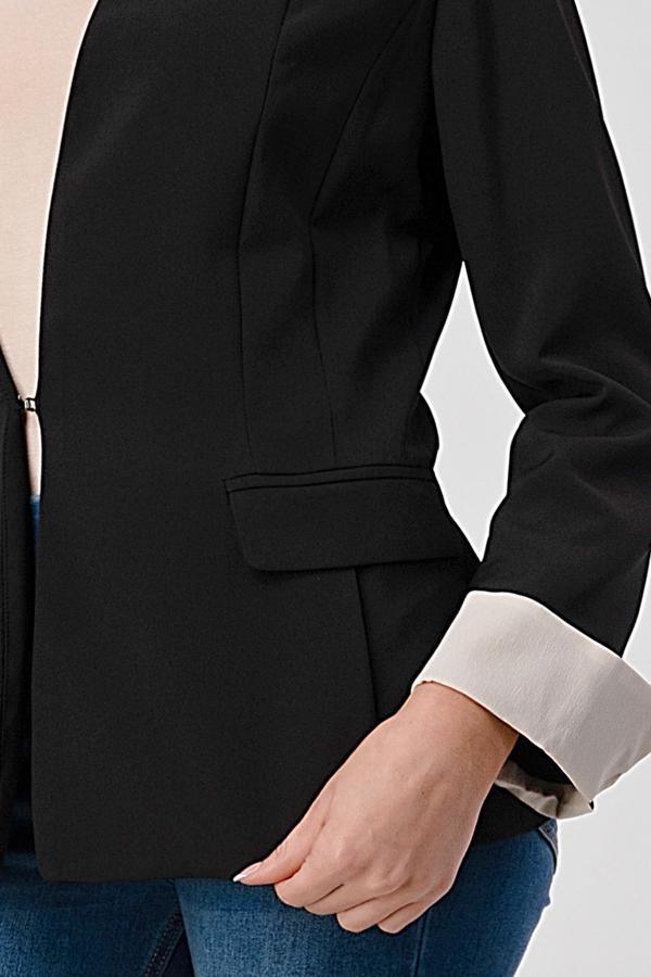 Women fashion blazer with collarless - Brand My Case
