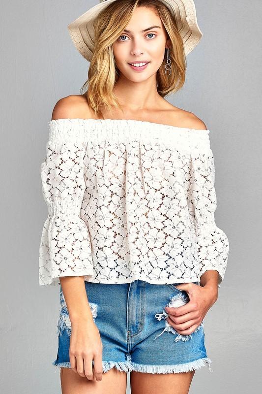 Women's 3/4 Three Quarter Long Sleeve Off Shoulder Floral Lace Top - Brand My Case