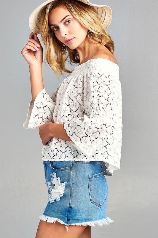 Women's 3/4 Three Quarter Long Sleeve Off Shoulder Floral Lace Top - Brand My Case