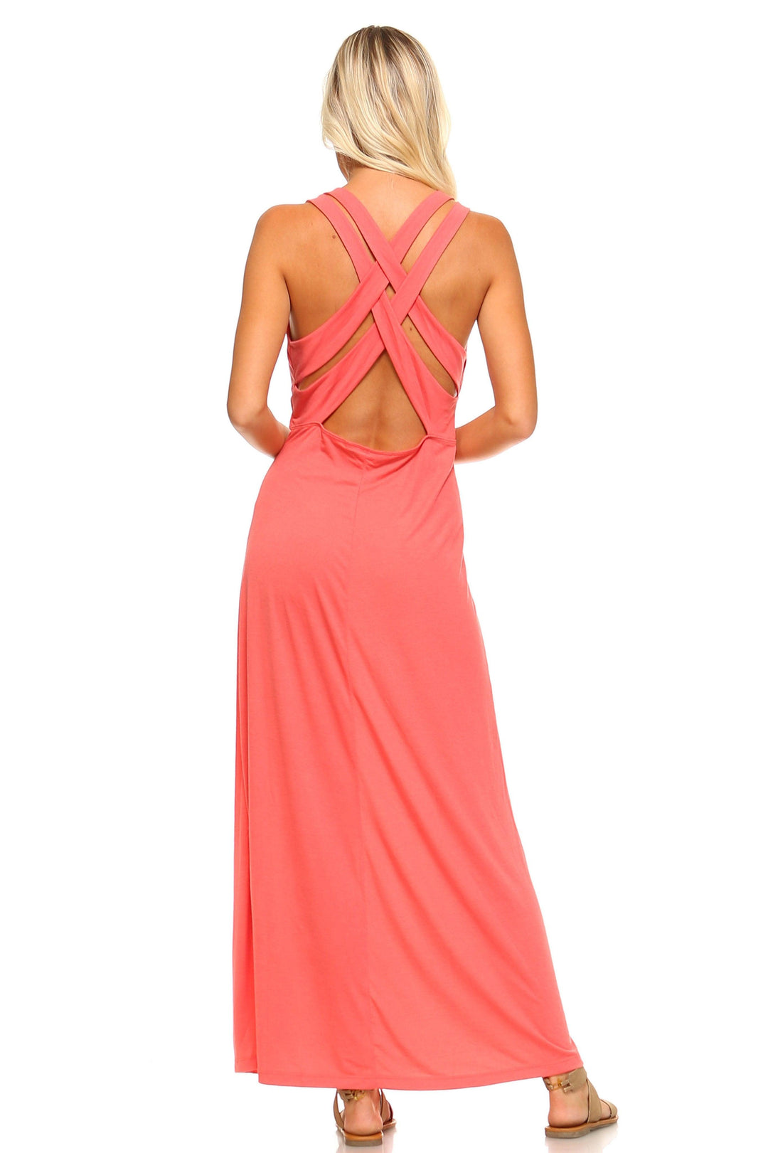 Women's Halter Maxi Dress with Cross Back Straps - Brand My Case