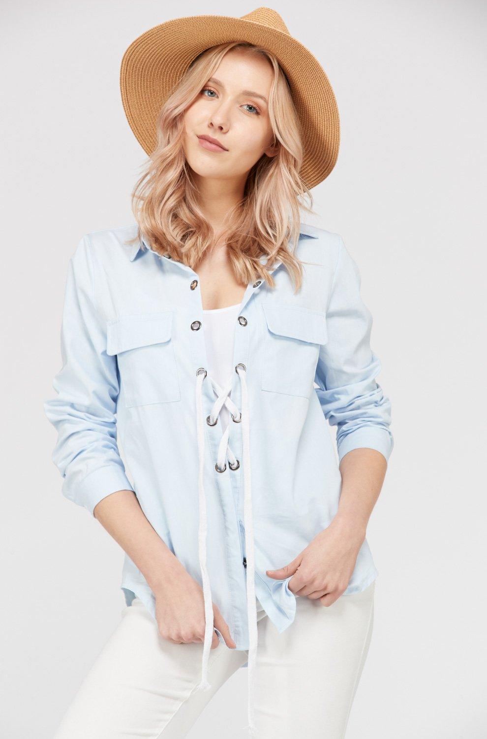 Women's Lace Up Blouse Top - Brand My Case