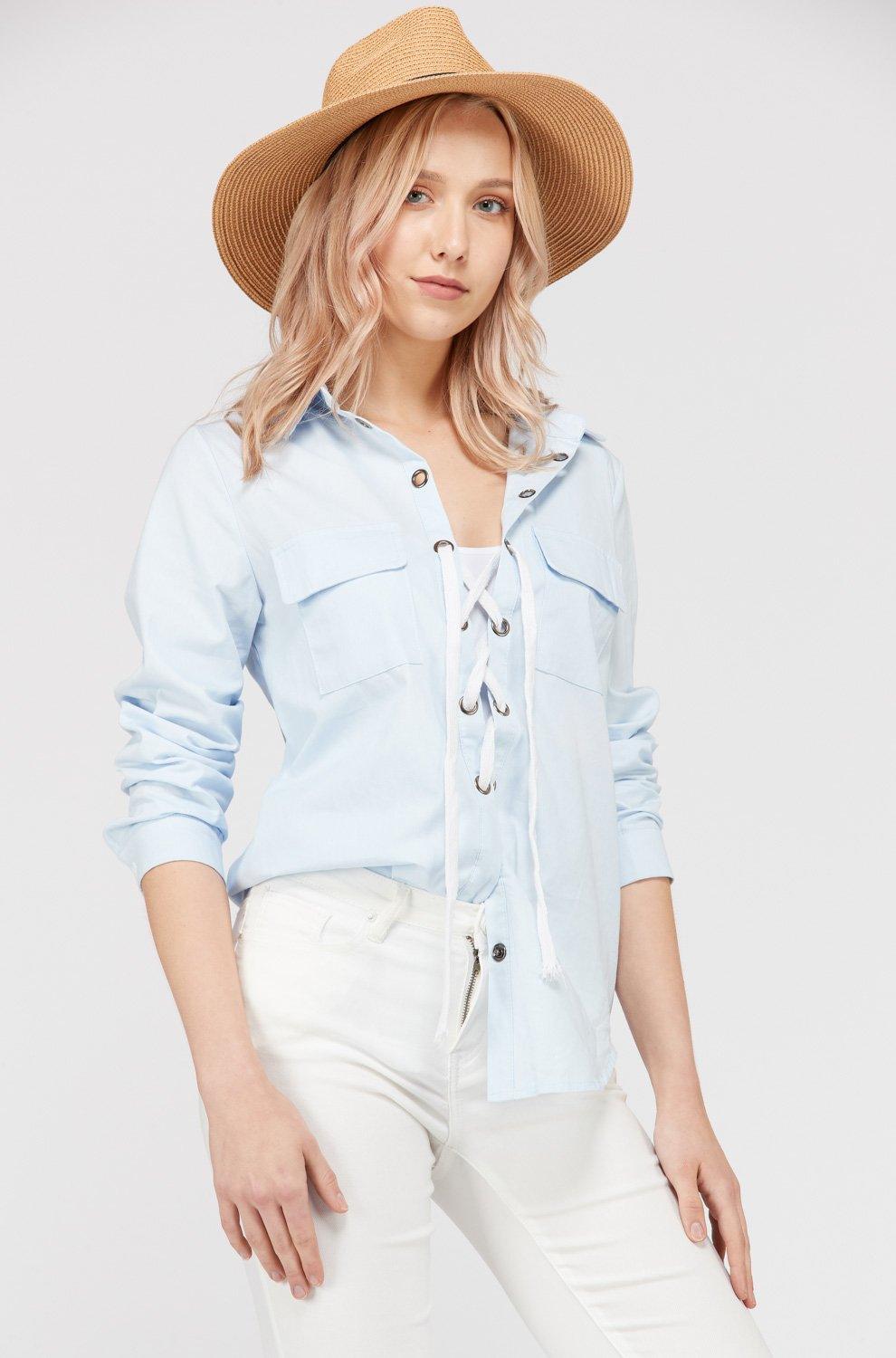 Women's Lace Up Blouse Top - Brand My Case