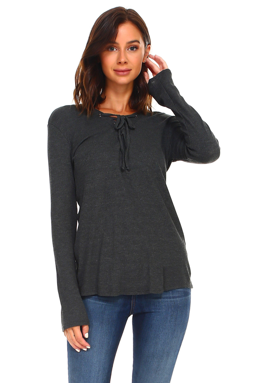 Women's Lace Up Long Sleeve Top - Brand My Case
