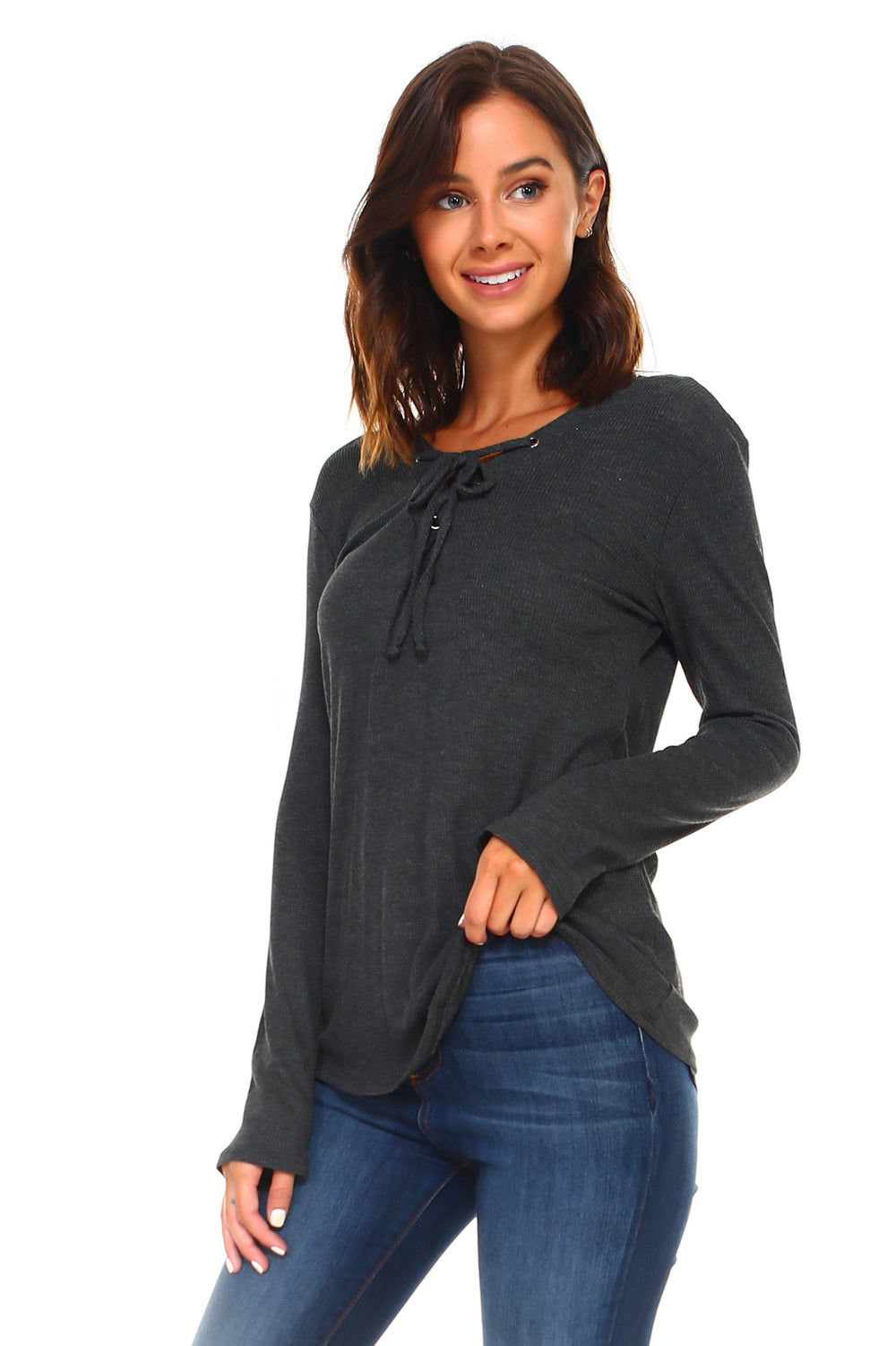 Women's Lace Up Long Sleeve Top - Brand My Case