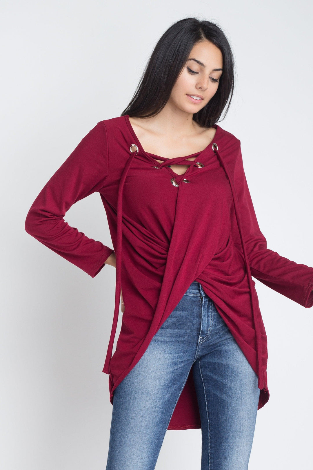 Women's Lace Up Wrap Long Sleeve Top - Brand My Case