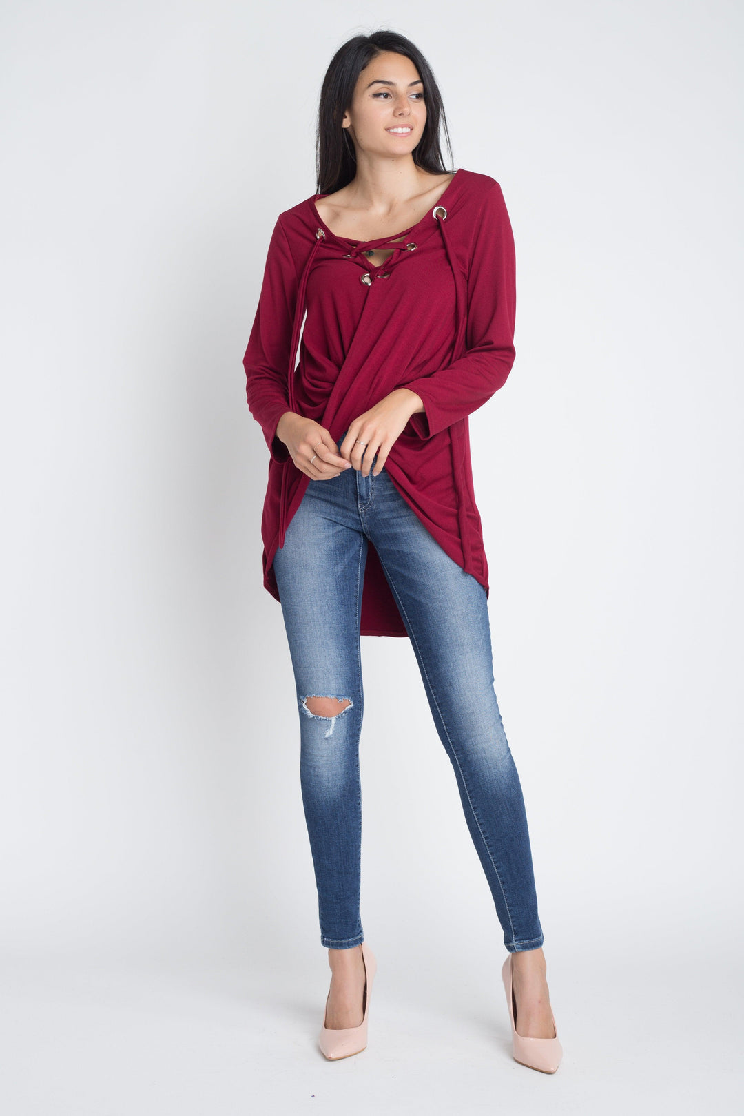 Women's Lace Up Wrap Long Sleeve Top - Brand My Case
