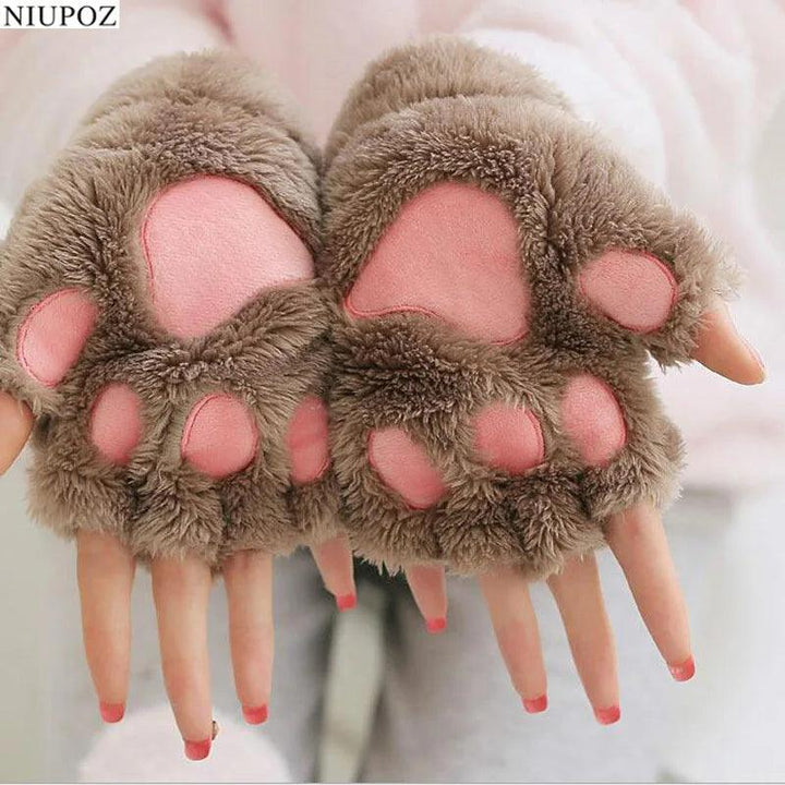 Women's Lovely Cartoon Fluffy Bear Cat Paw Mittens - Brand My Case