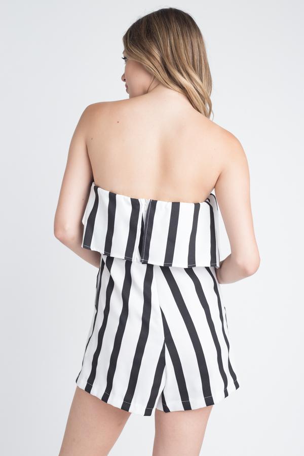 Women's Strapless Stripe Pocket Romper - Brand My Case
