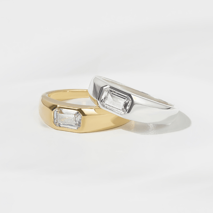 Women Signet Ring, Rectangular Emerald Cut Stone Ring, Minimalist Ring - Brand My Case