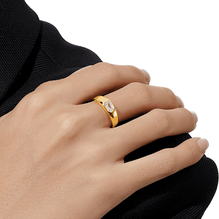 Women Signet Ring, Rectangular Emerald Cut Stone Ring, Minimalist Ring - Brand My Case