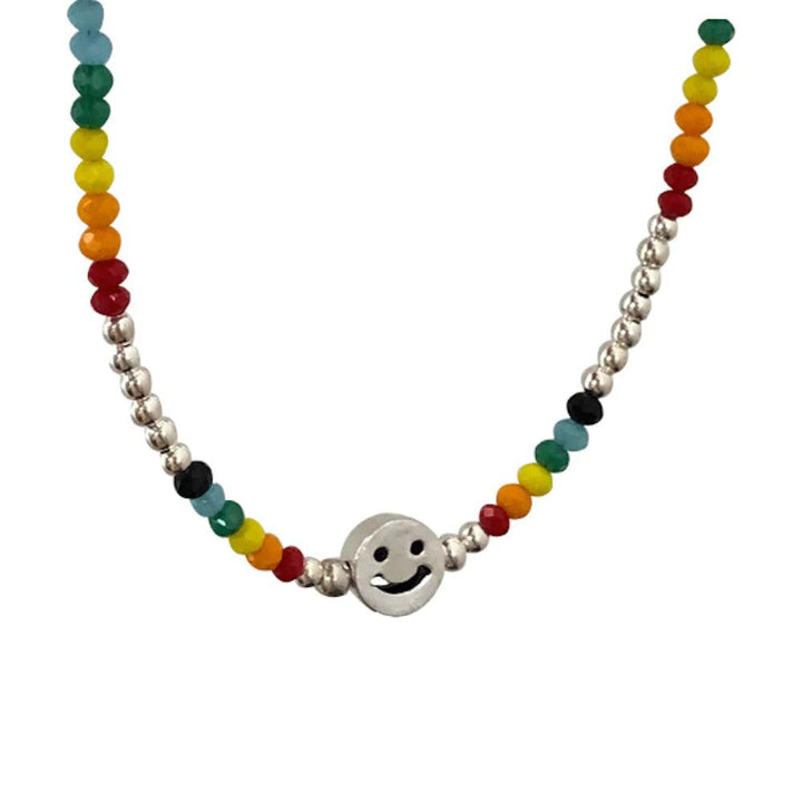 Womens Colorful Beaded Necklace With Happy Face - Brand My Case