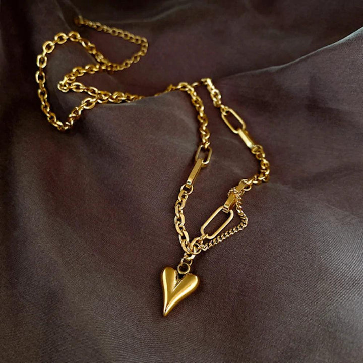 Womens Link Necklace With Heart Shape Pedant - Brand My Case