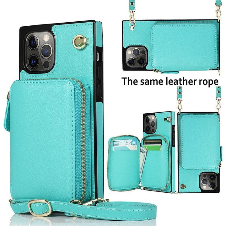 Zipper Wallet Case with Adjustable Crossbody Strap for iphone - Brand My Case