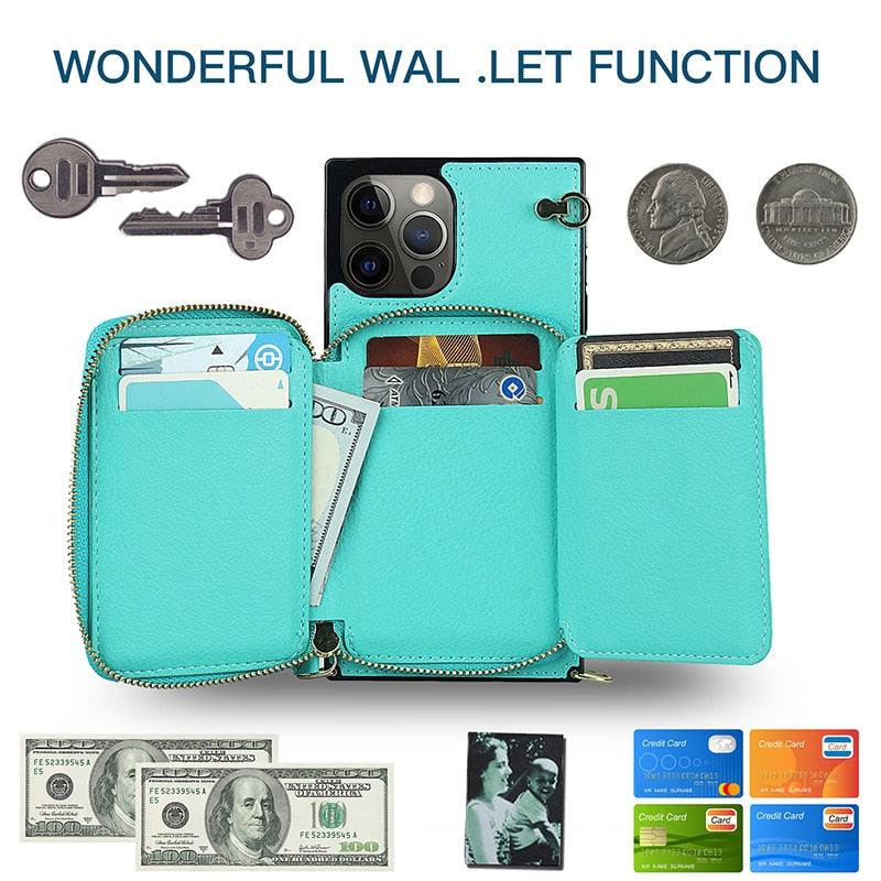 Zipper Wallet Case with Adjustable Crossbody Strap for iphone - Brand My Case