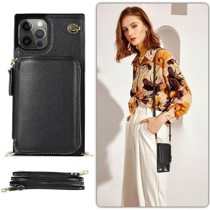 Zipper Wallet Case with Adjustable Crossbody Strap for iphone - Brand My Case