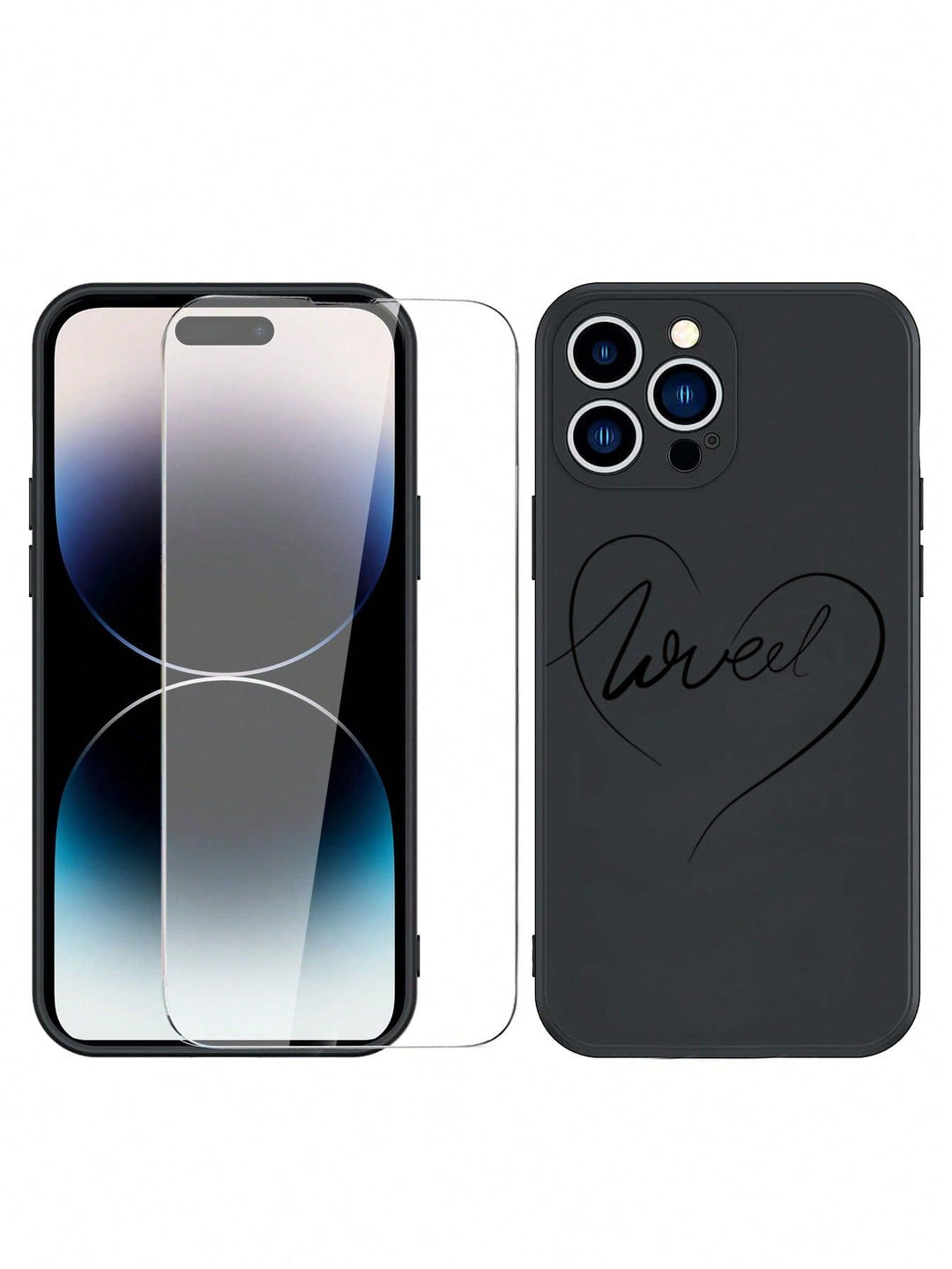 1pc Anti fall Screen Privacy Protection Tempered Film 1pc Heart Pattern Phone Case - Brand My Case