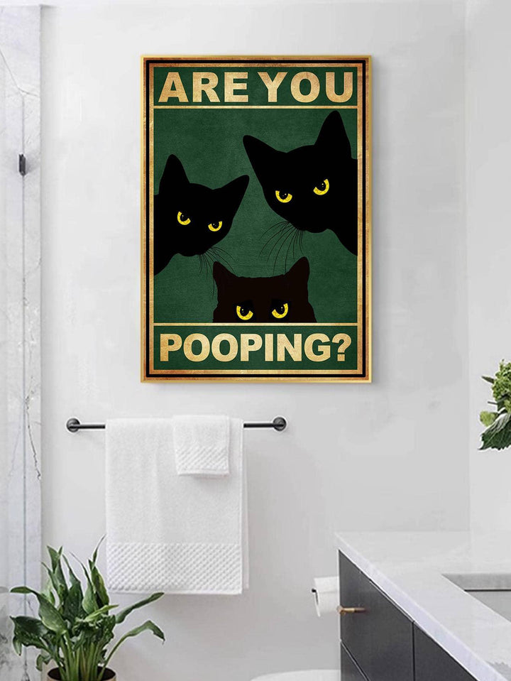 1pc Cat Letter Graphic Unframed Painting Vintage Chemical Fiber Waterproof Wall Art Painting For Bathroom Wall Decor - Brand My Case