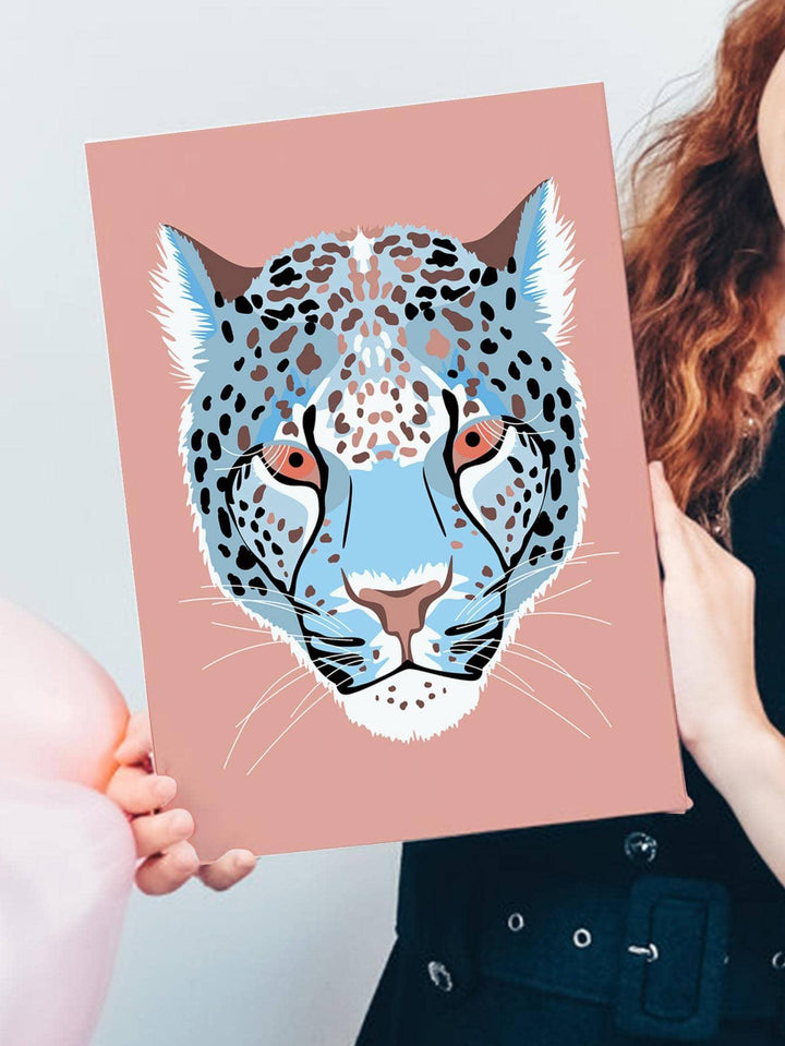 1pc Chemical Fiber Framed Painting Modern Leopard Head Print Reusable Removable Framed Picture For Living Room - Brand My Case