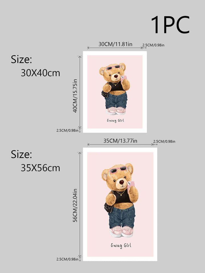 1pc Chemical Fiber Unframed Painting Cute Cartoon Bear Pattern Unframed Painting For Home - Brand My Case