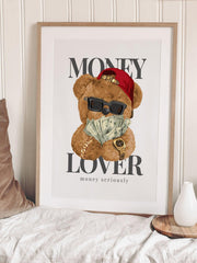 1pc Money Bear Print Framed Painting Cartoon Wall Art Painting For Home Wall Decor - Brand My Case