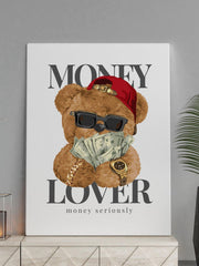 1pc Money Bear Print Framed Painting Cartoon Wall Art Painting For Home Wall Decor - Brand My Case