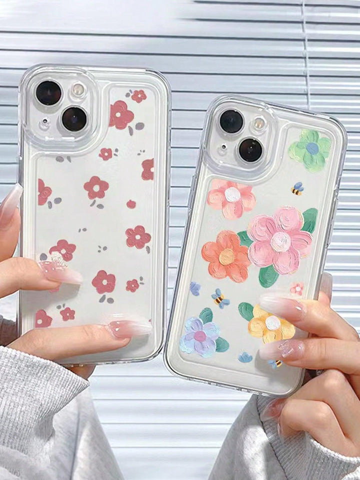 2pcs Floral Print Clear Phone Case - Brand My Case