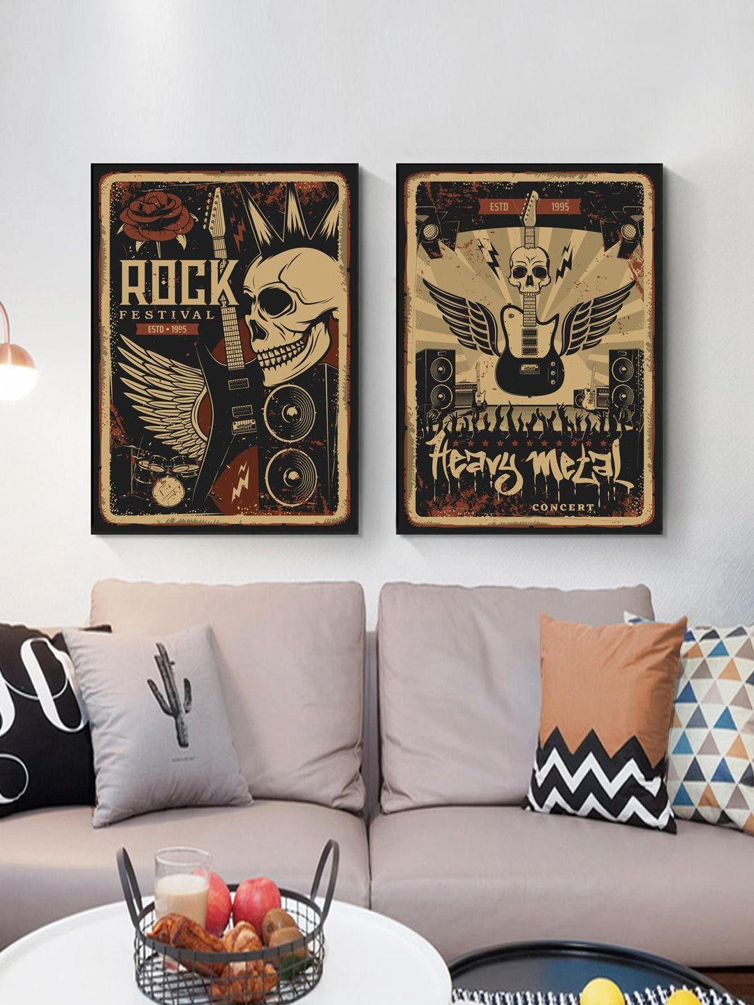 2pcs set Skull Musical Instrument Pattern Unframed Painting Chemical Fiber Wall Art Painting For Home Wall Decor - Brand My Case