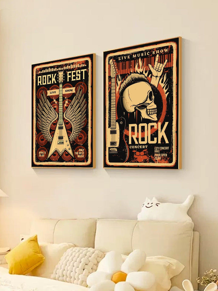 2pcs set Skull Musical Instrument Pattern Unframed Painting Chemical Fiber Wall Art Painting For Home Wall Decor - Brand My Case