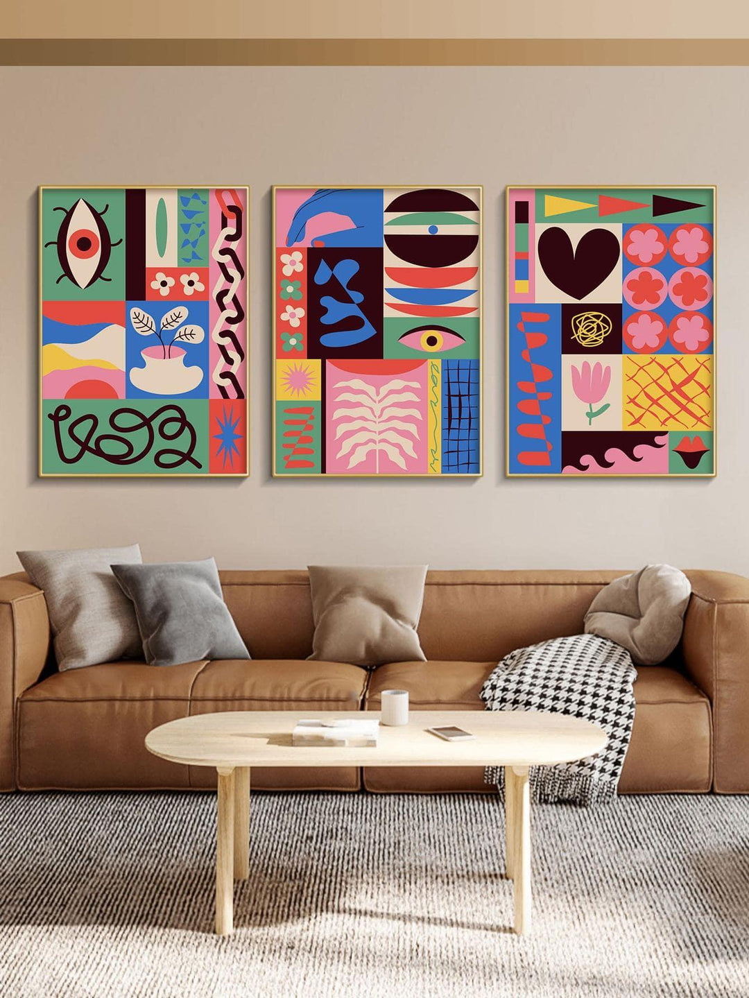 3pcs Abstract Geometric Pattern Unframed Painting Modern Wall Art Canvas Prints For Home Decor - Brand My Case